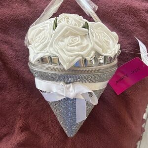 Elegant Silver and White Floral Cone Bag - Betsey Johnson